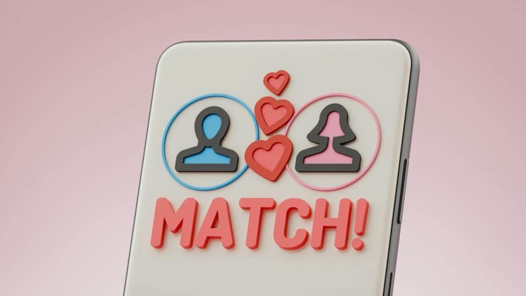 A mobile screen showing a match between two individuals.