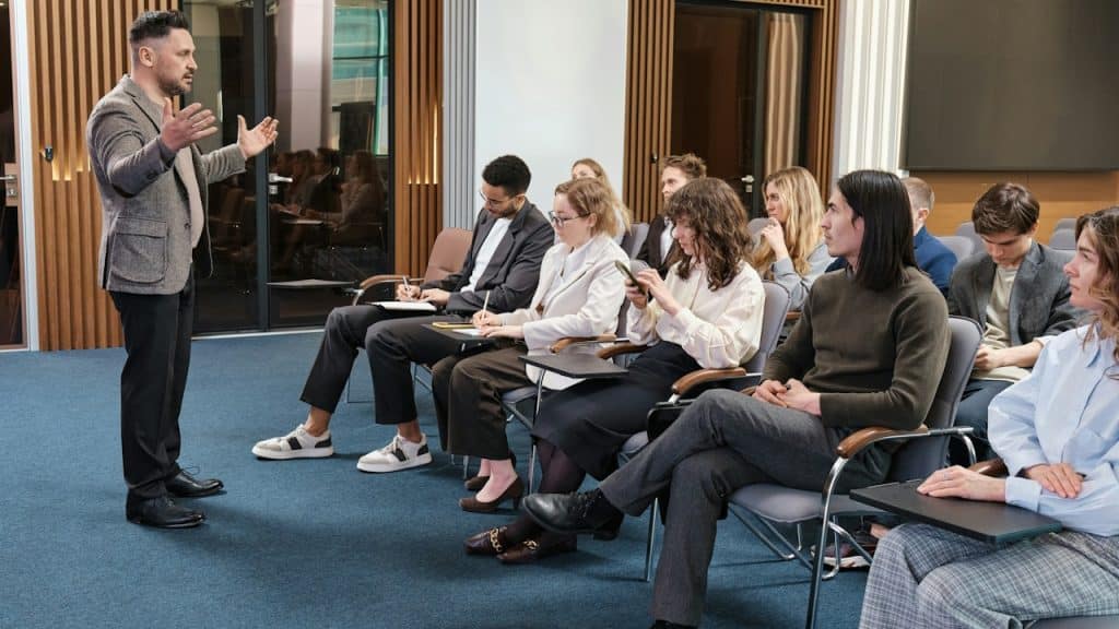 A group of people attending a workshop. 