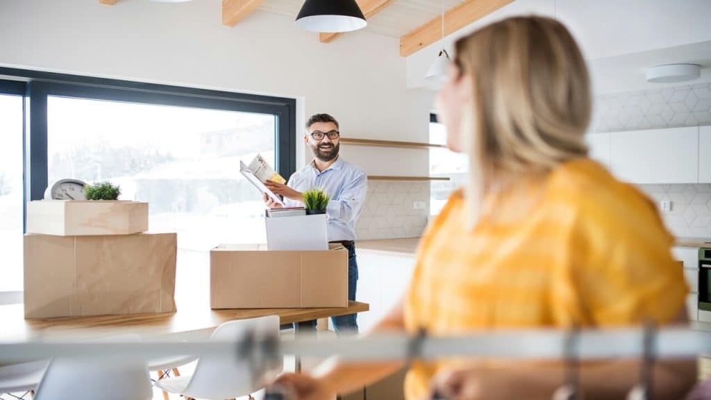 A couple talking while moving