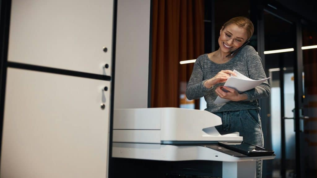 A woman multitasking at work