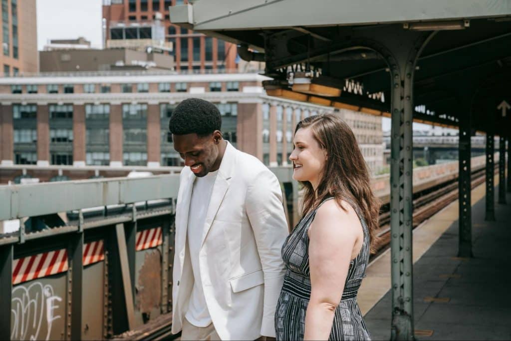 A man and woman walking