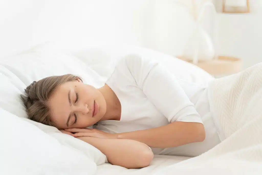 The woman is sleeping peacefully.