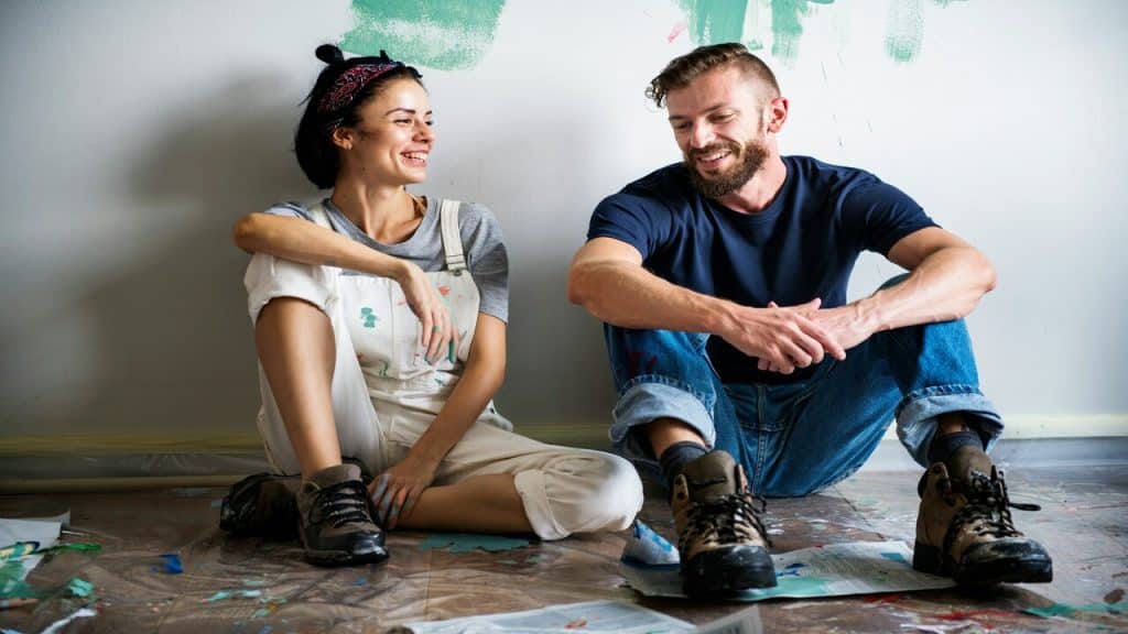 A couple renovating the house together 