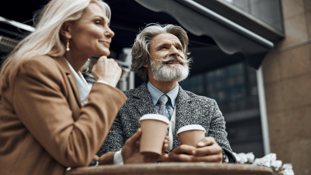 A couple talking over coffee