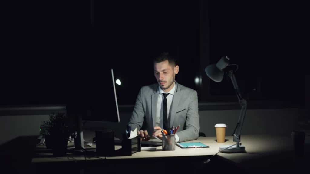 A man working late in an office