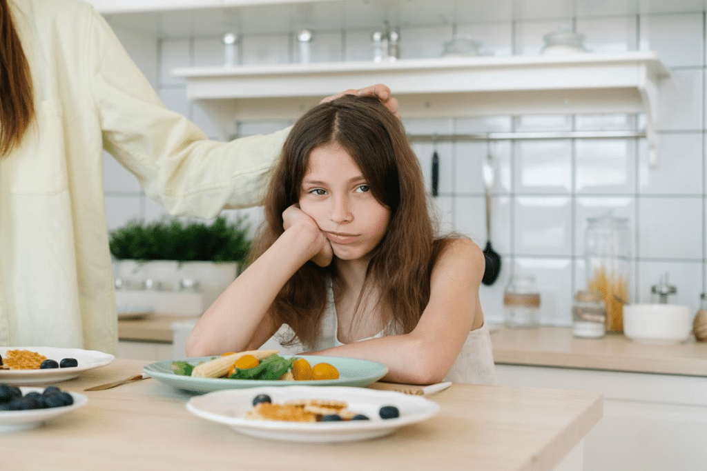 A Girl Does Not Want to Eat Vegetables
