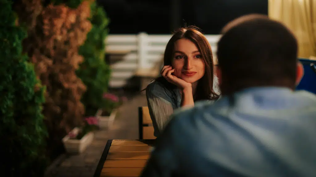 A woman looking at her date