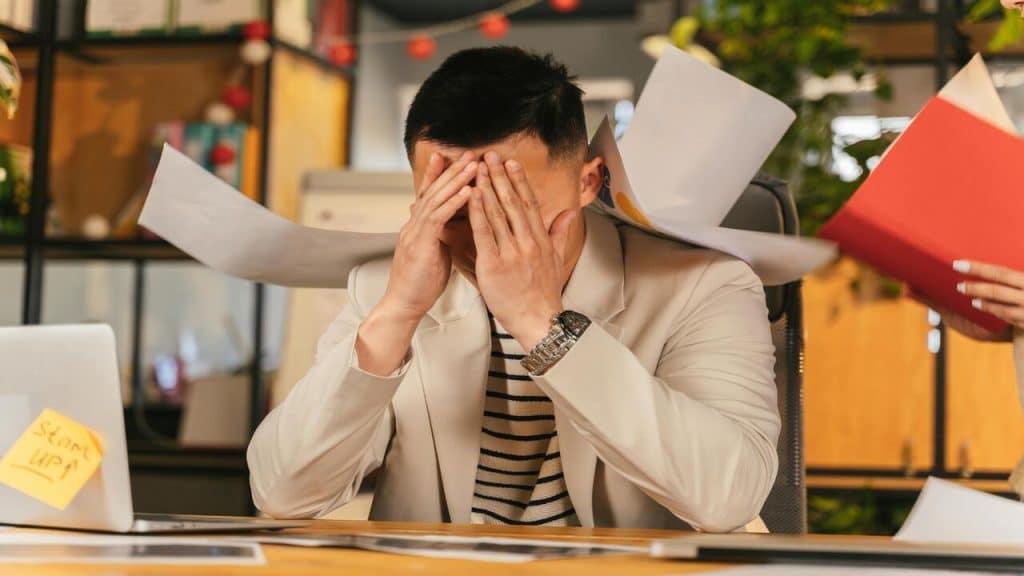 A man stressed at work