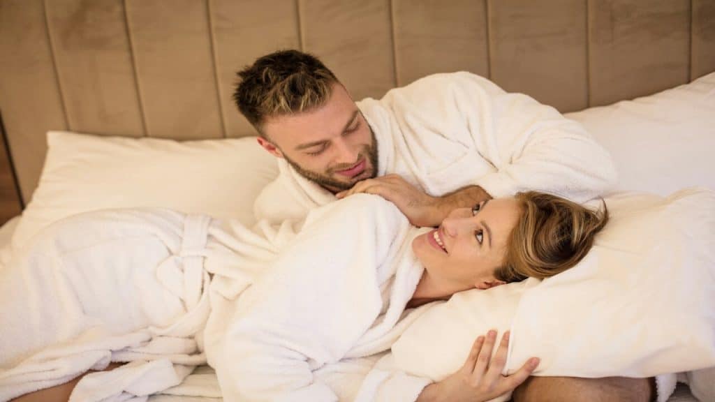 A couple on a hotel getaway