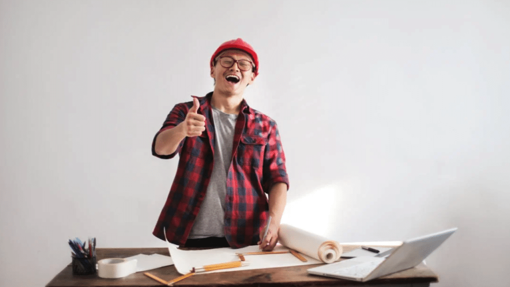 A man laughing by himself