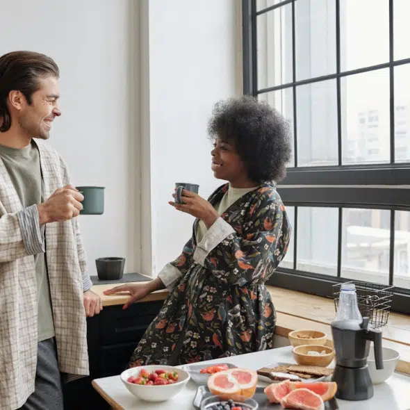 Happy Couple Having Breakfast