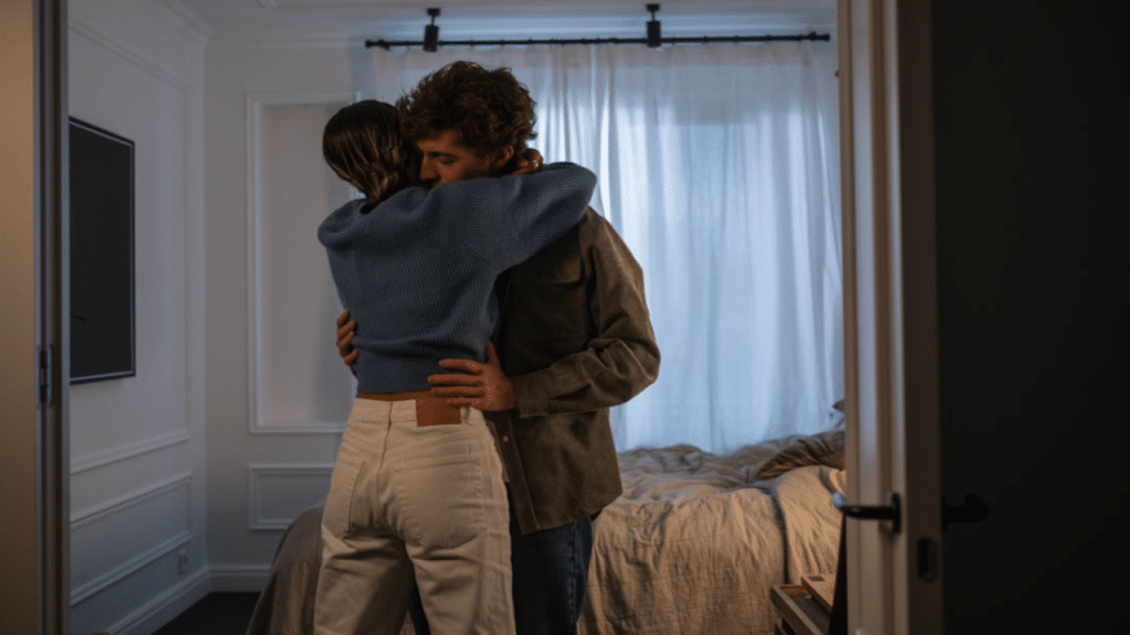 A couple hugging after a fight 