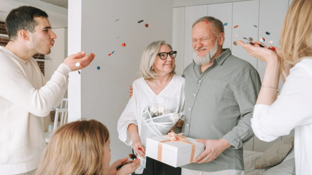 A grandpa celebrating his birthday with family