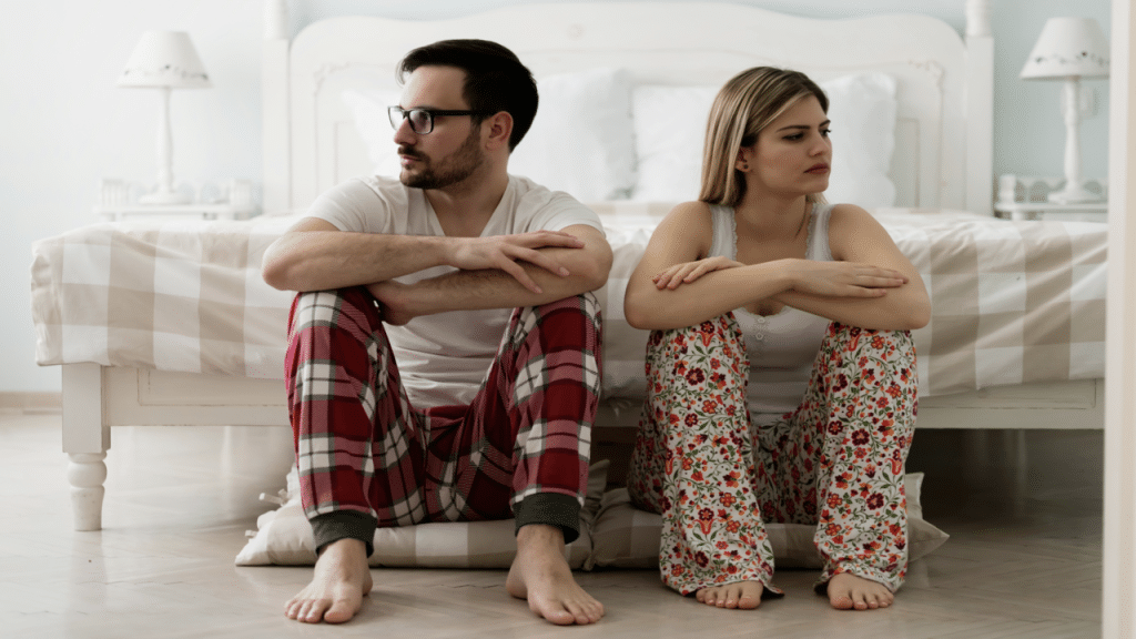 A couple refusing to look at each other