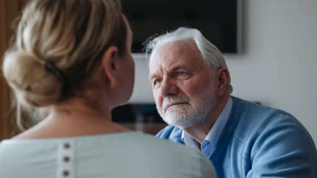 A man listening to his wife talking