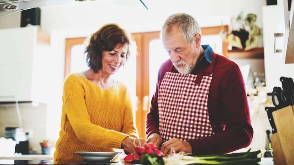 Older couple enjoying peaceful connection in midlife love