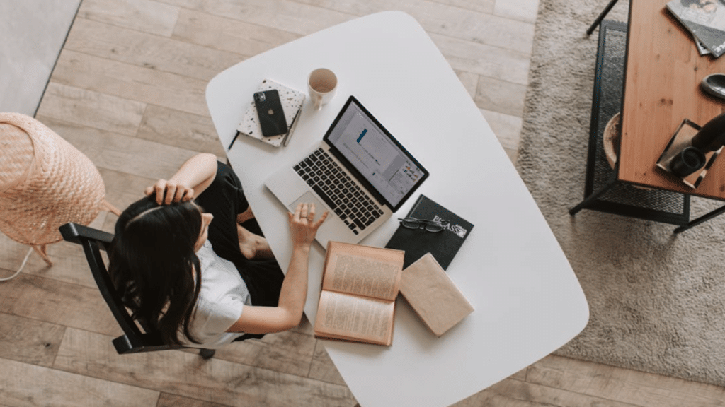 A woman multitasking at home