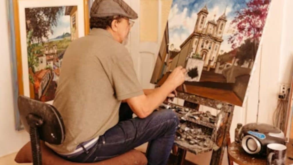 Man taking a new class or hobby