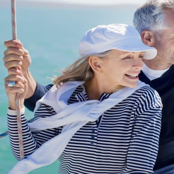 A mature couple on a boat