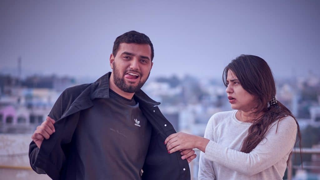 A man making fun of his girlfriend.