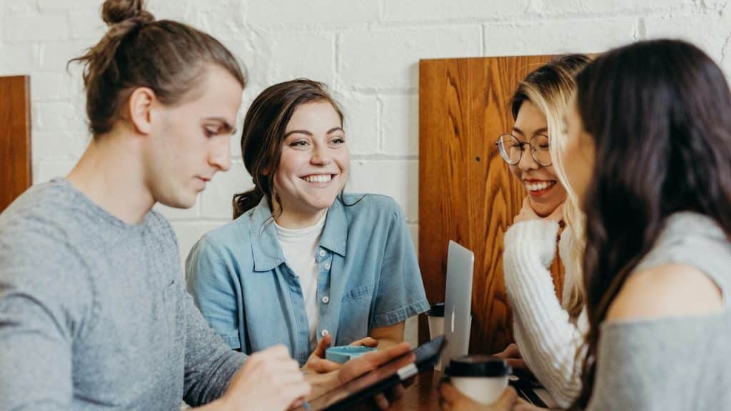 A group of friends talking.