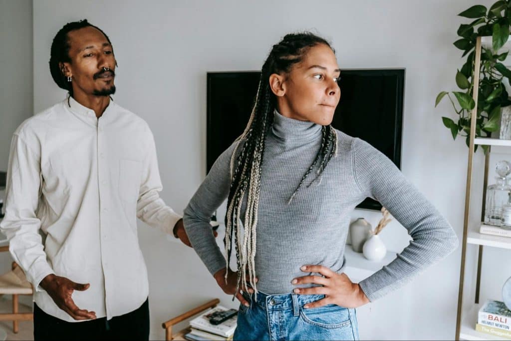 A woman getting irritated with man 