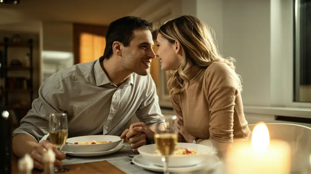 A couple looking lovingly at each other