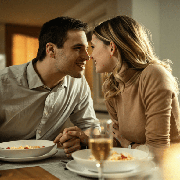 A couple looking lovingly at each other