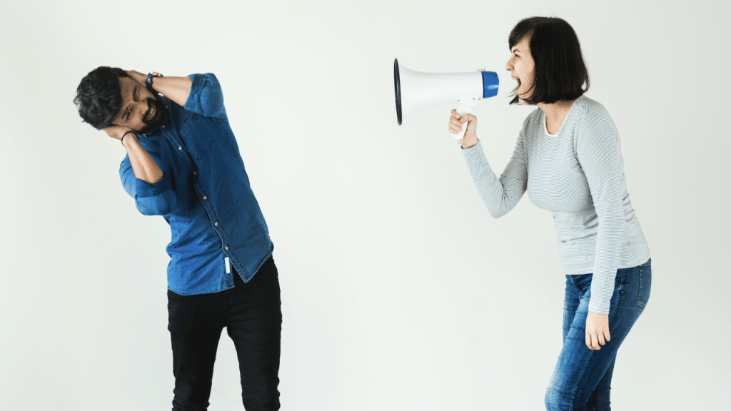 A woman yelling at her husband