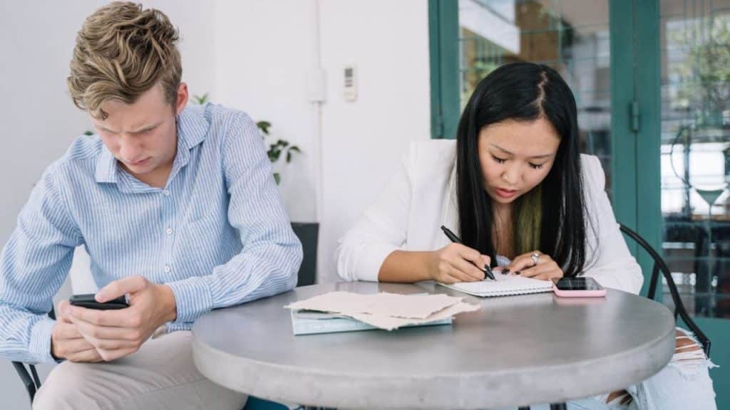 Man showing subtle resentment toward his partner during an interaction