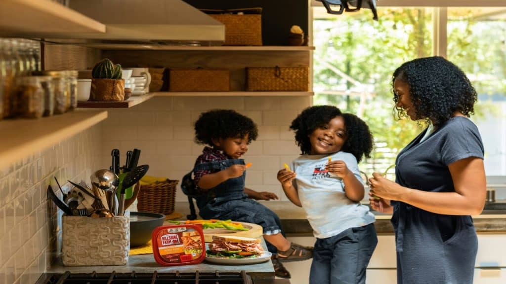 A mom with her kids at home