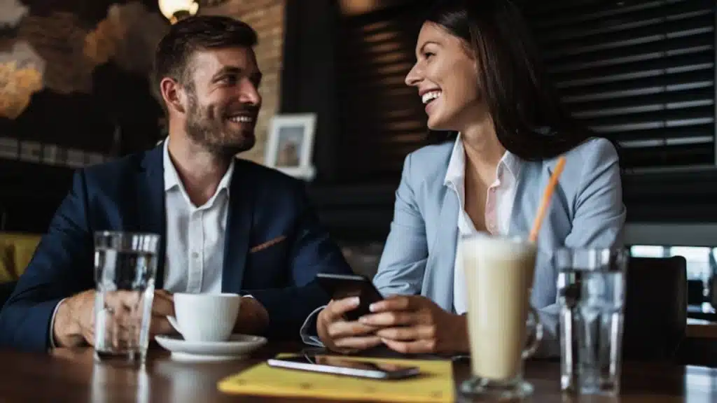 Man listening attentively to his partner at a café