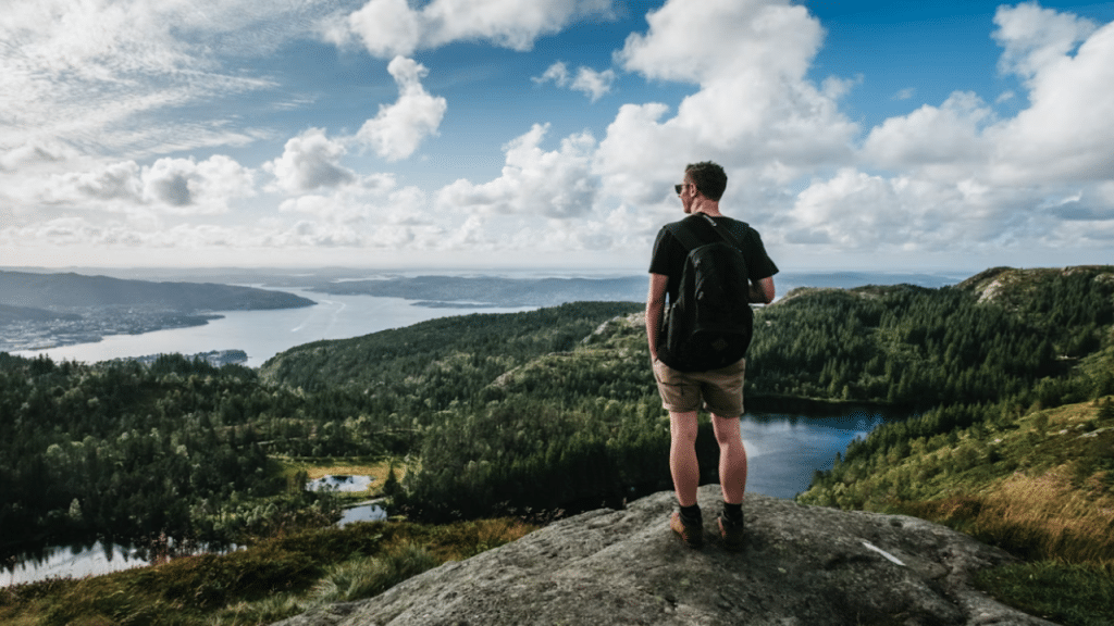 A man hiking by himself