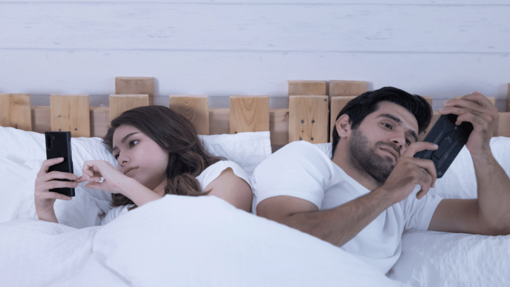 A couple not looking at each other