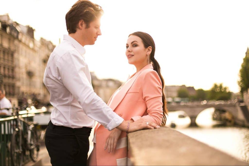 A man looking at the woman
