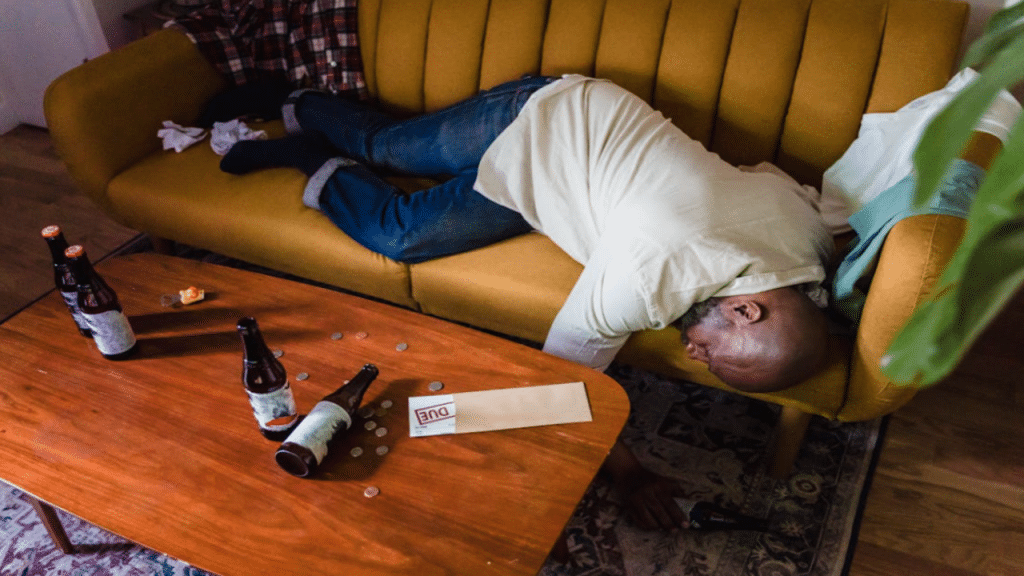A man sleeping due to drunkenness