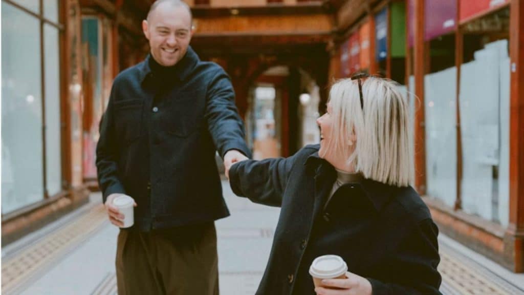 Mature couple laughing during a morning walk
