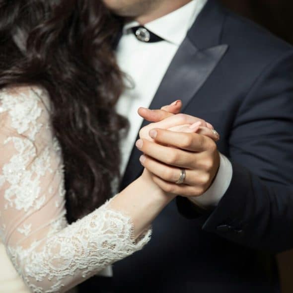 A couple dancing at their wedding