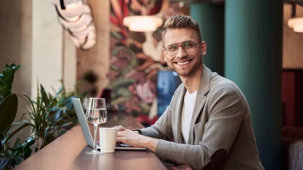 A man at a cafe enjoying his time alone