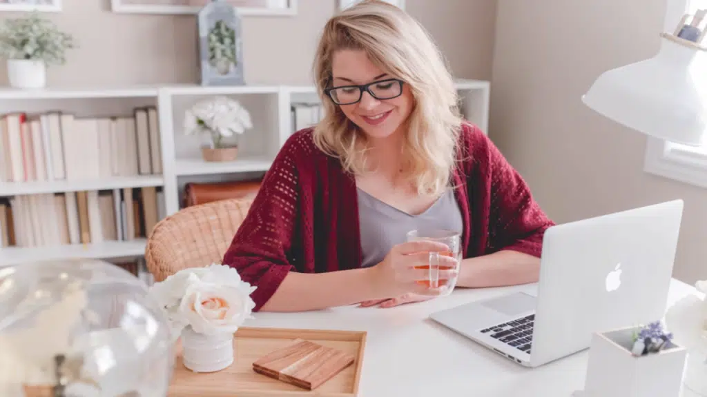 A woman working from home