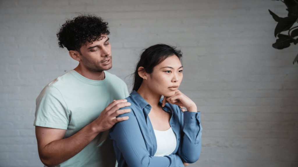 A man trying to apologize to his wife