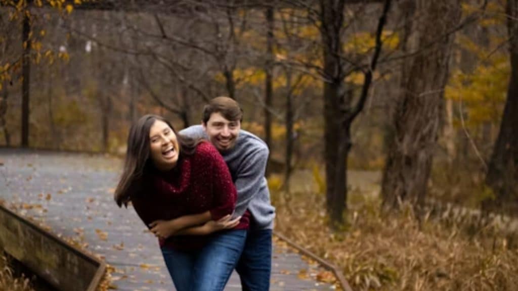 Couple laughing during a casual walk