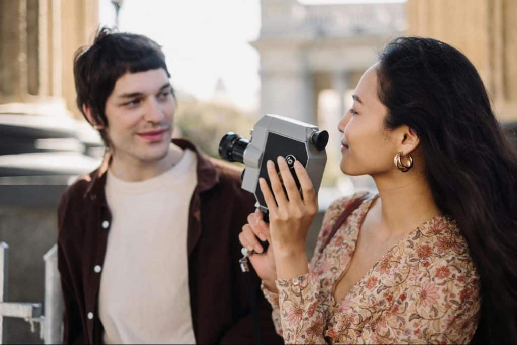 A man looking at the woman
