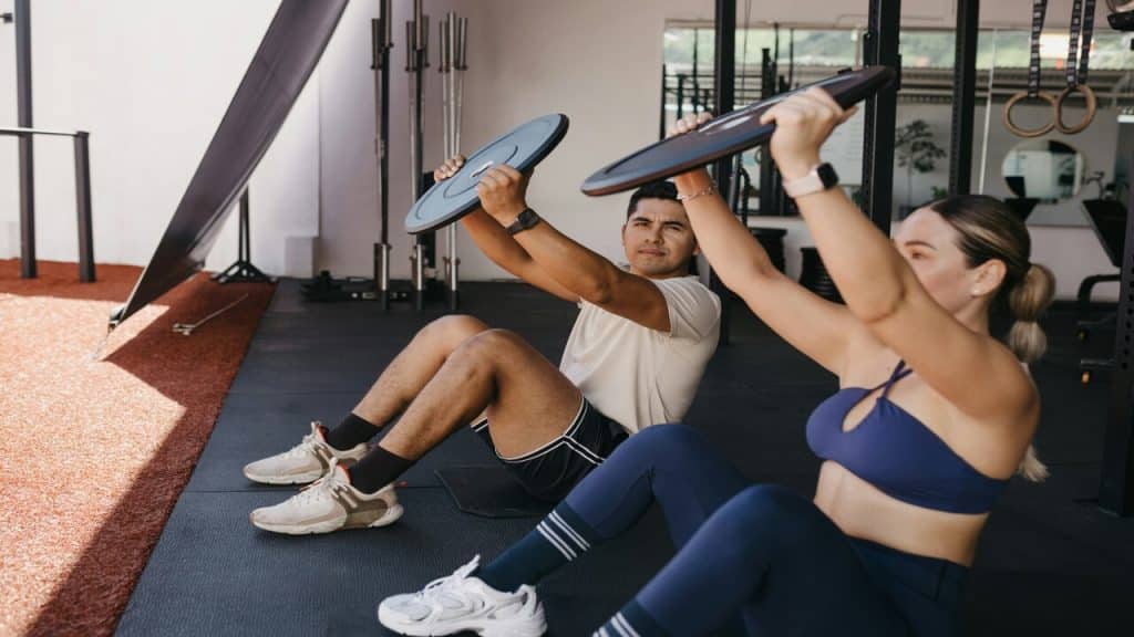 A couple working out together
