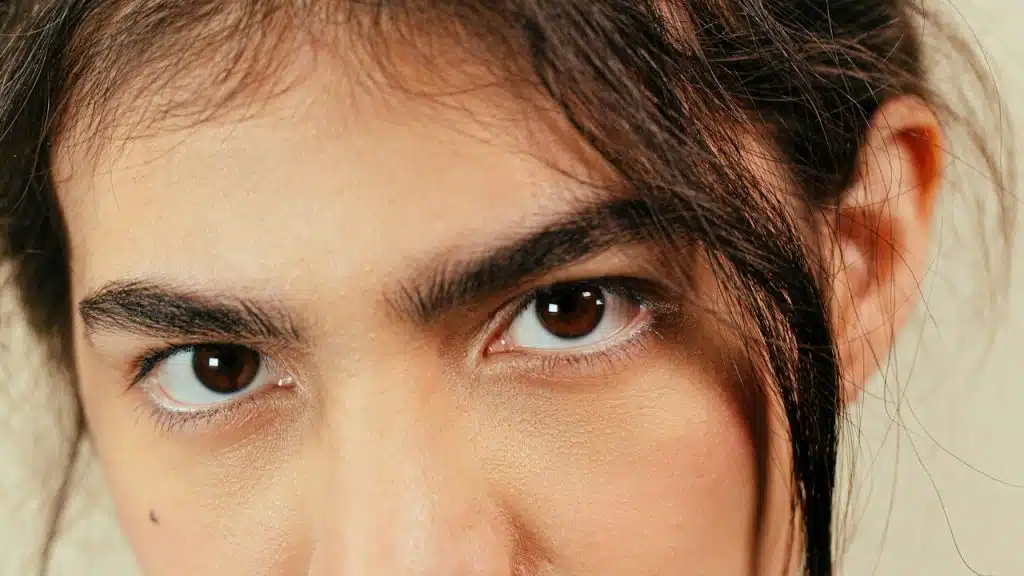 A woman glaring.