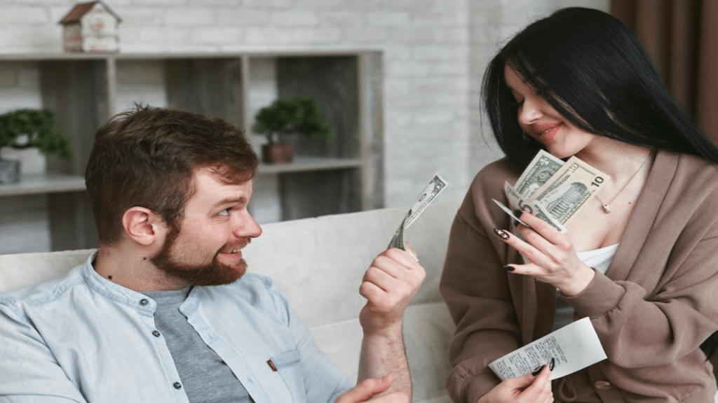 A couple talking about money