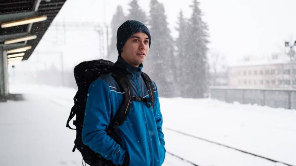 A man on a solo trip with a backpack