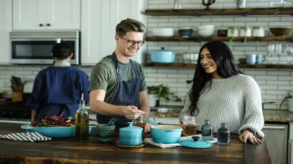 Friends cooking together