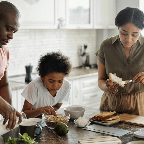 Family Preparing Breakfast