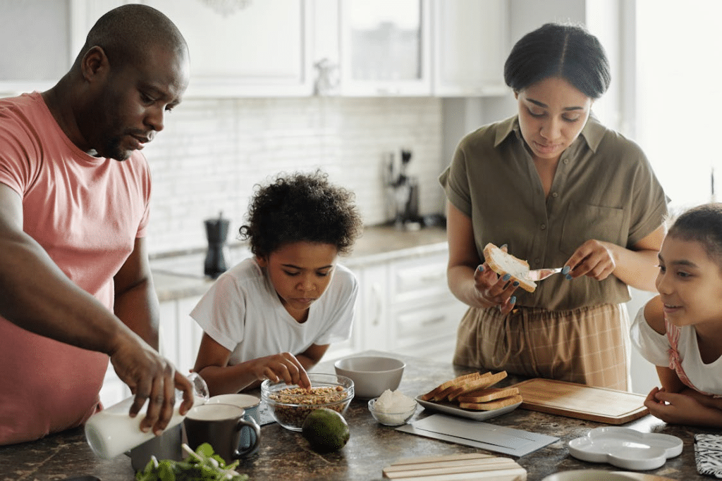 Family Preparing Breakfast